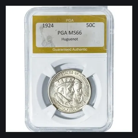 1924 Huguenot commemorative half dollar graded PGA MS66, lot 8117d in the November 9th to 11th coins and estates auction