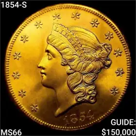 1854-S $20 Liberty gold double eagle, gem brilliant uncirculated, obverse
