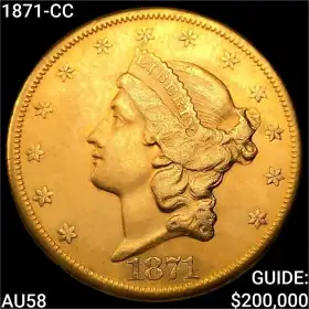 1871-CC $20 Liberty gold double eagle, choice about uncirculated, obverse