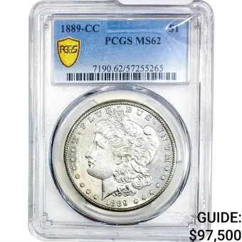 1889-CC Morgan silver dollar graded PCGS MS62, obverse